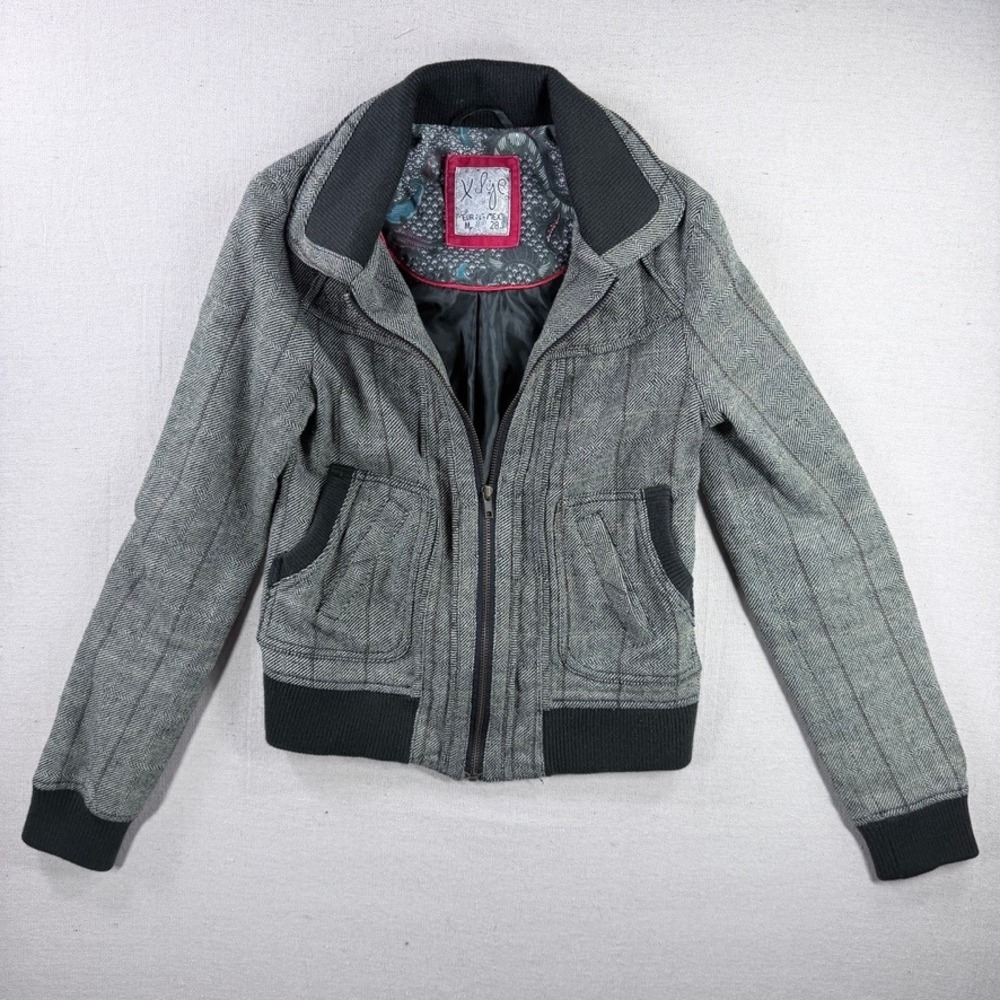 Pull &‎ Bear Xdye Herringbone Quilted Bomber Jacket Medium Gray Black Streetwear